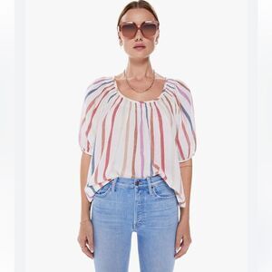 Mother Denim the Market Peasant Taffy rainbow Top. NWT Large